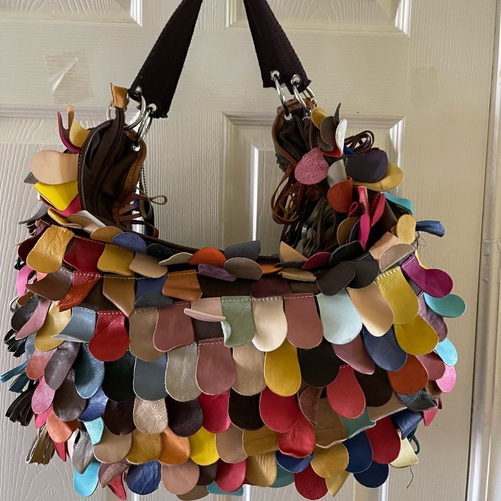 Patchwork & Fringe Multicolor Leather Slouch larg… - image 3